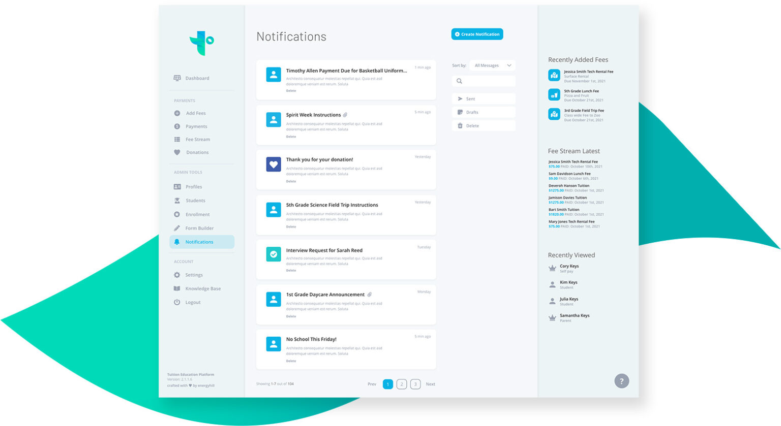 Notification Center in the Admin Dashboard | TuitionEP